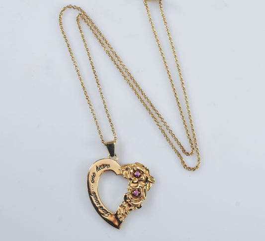 Gold over Sterling Quote Flower Heart Necklace
