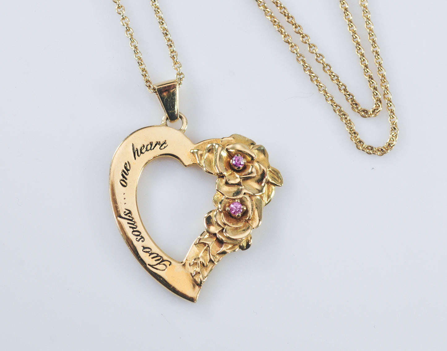 Gold over Sterling Quote Flower Heart Necklace