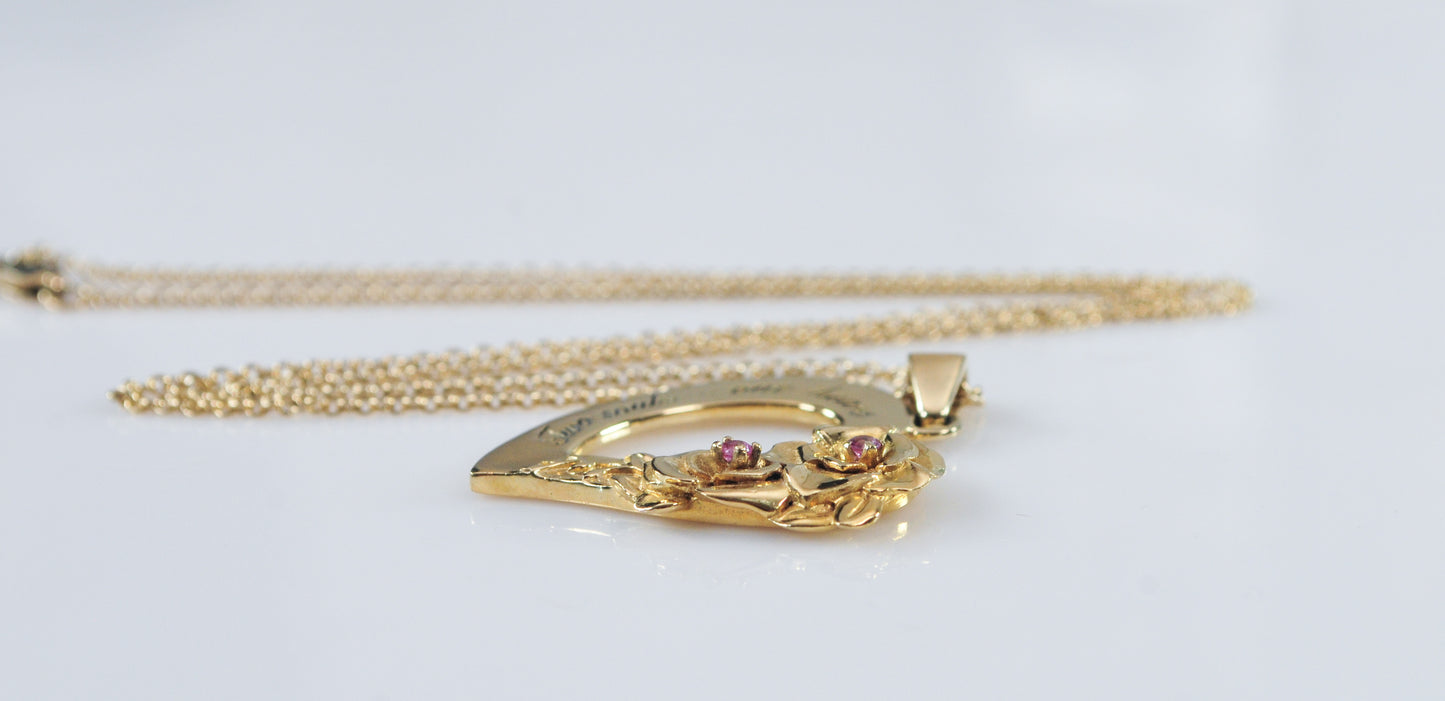 Gold over Sterling Quote Flower Heart Necklace
