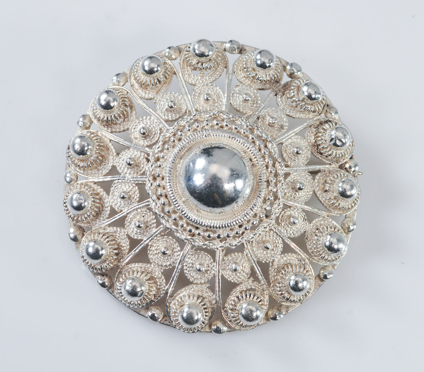 Large Vintage Sterling Silver Cannetille Brooch