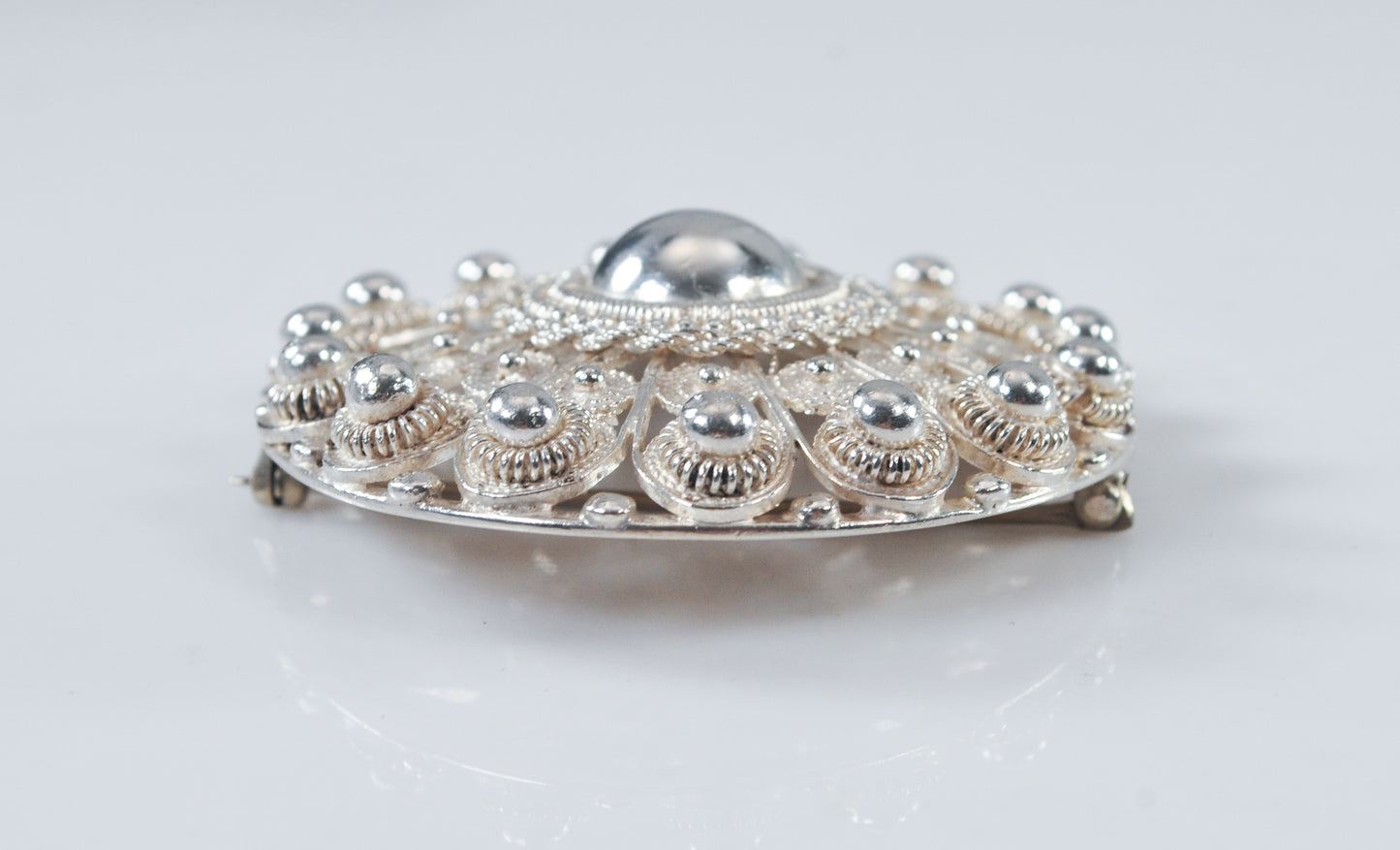 Large Vintage Sterling Silver Cannetille Brooch