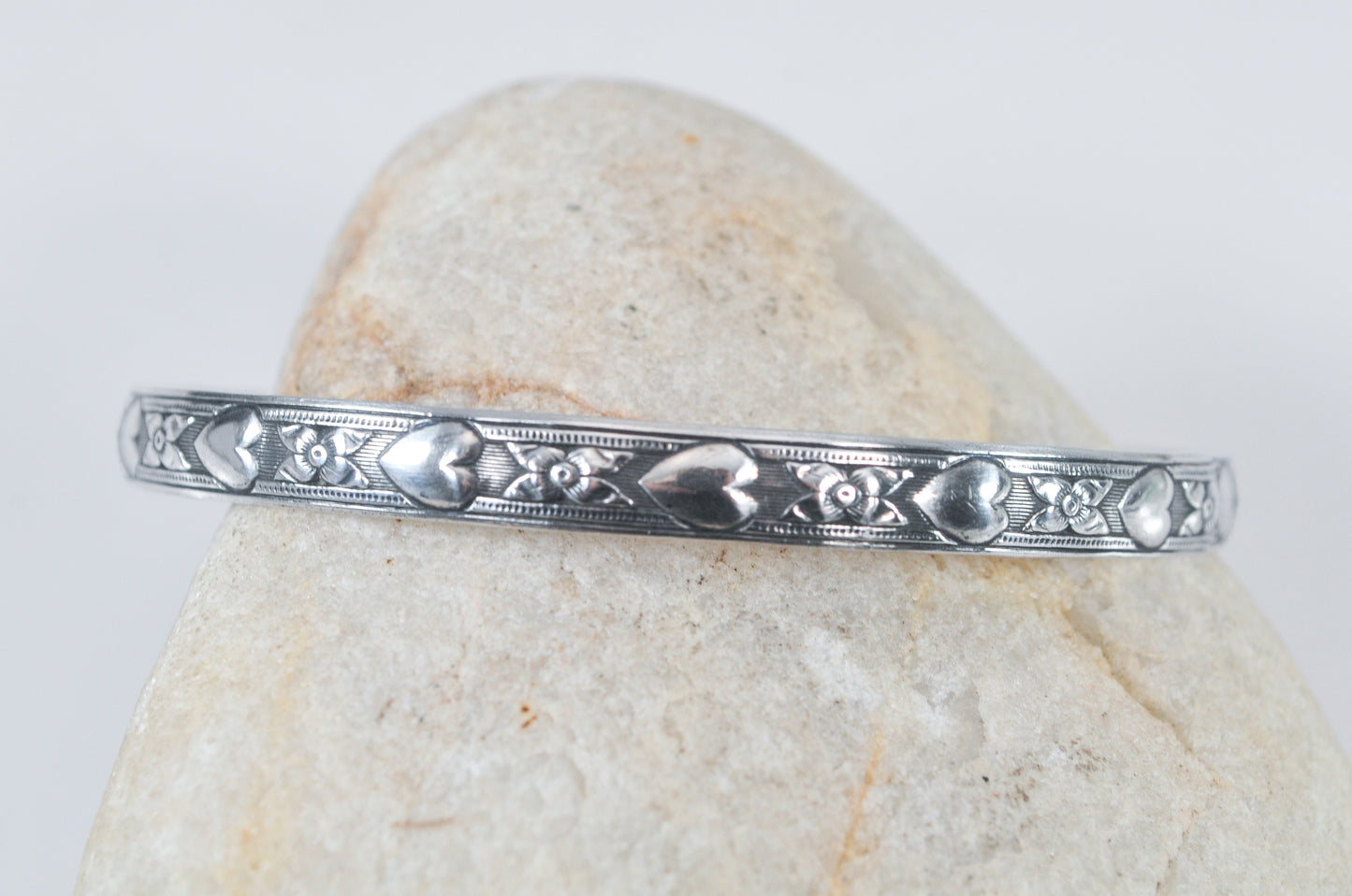 Vintage Sterling Silver Danecraft Heart Bangle Bracelet