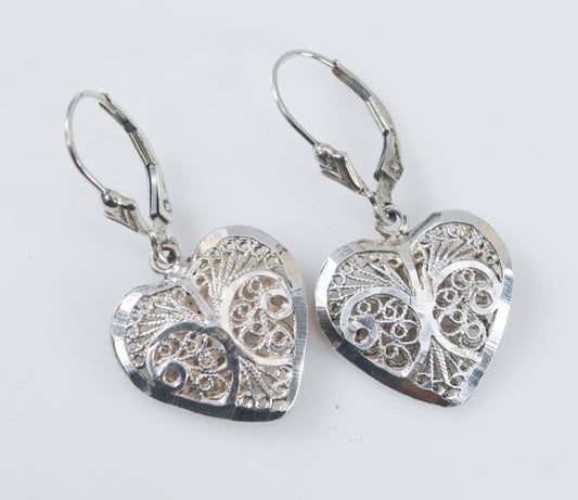 Filagree 925 Heart Earrings Sterling Silver