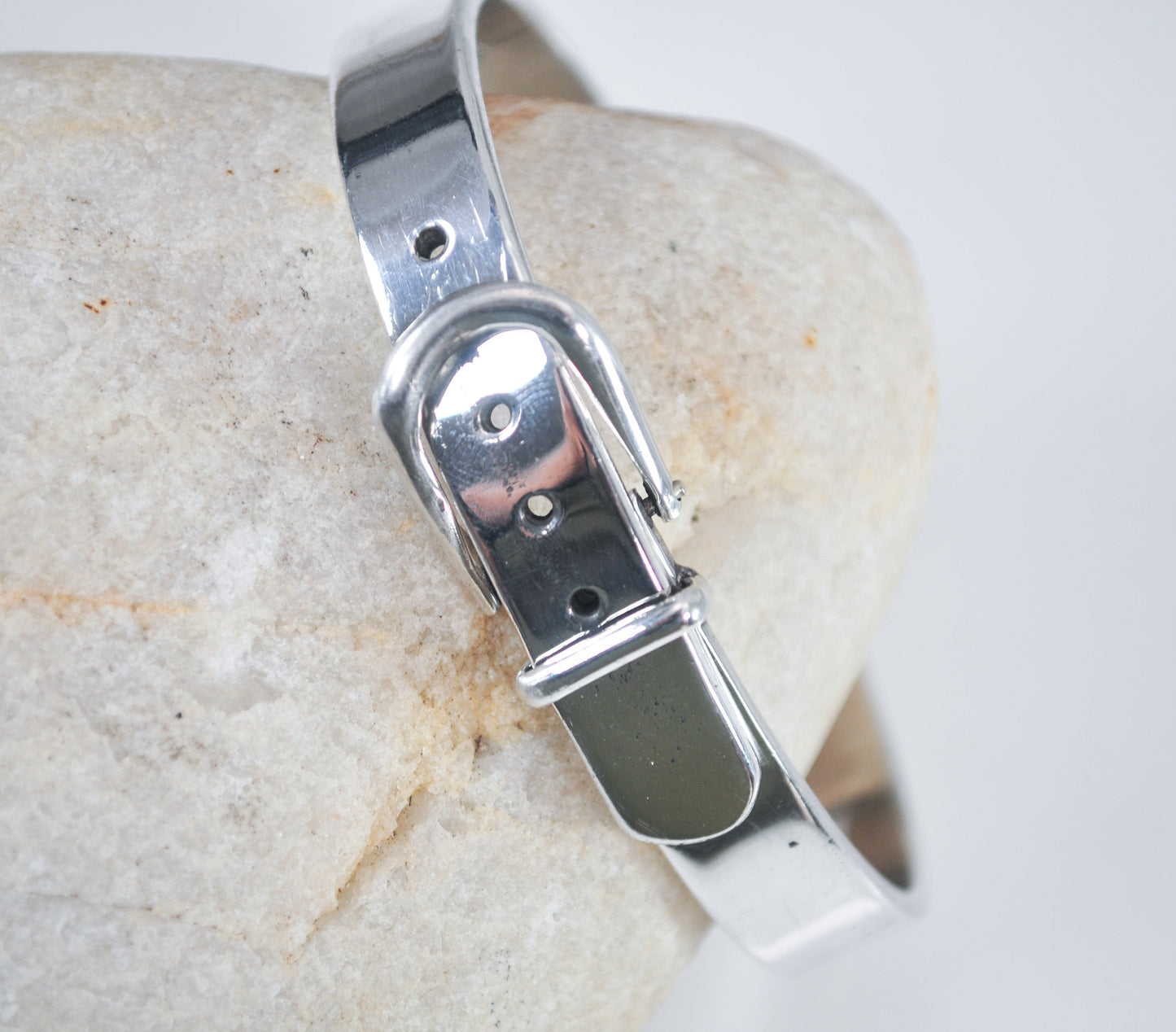 Heavy Taxco Sterling Silver Buckle Bangle Bracelet