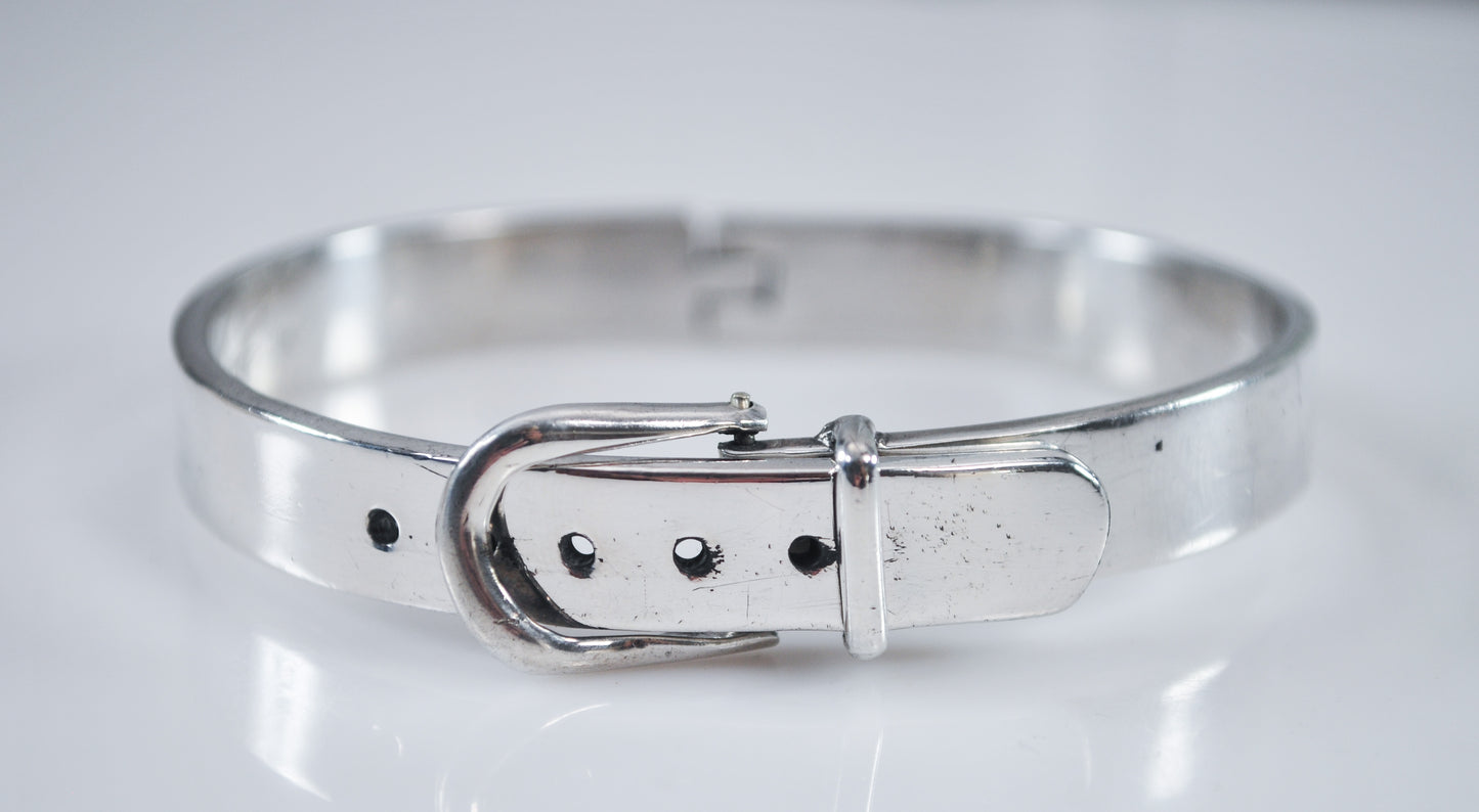 Heavy Taxco Sterling Silver Buckle Bangle Bracelet