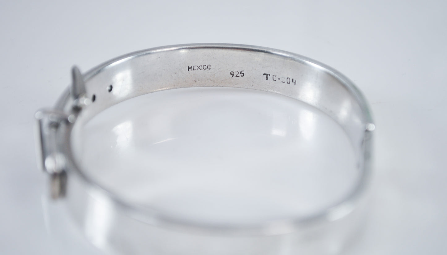 Heavy Taxco Sterling Silver Buckle Bangle Bracelet