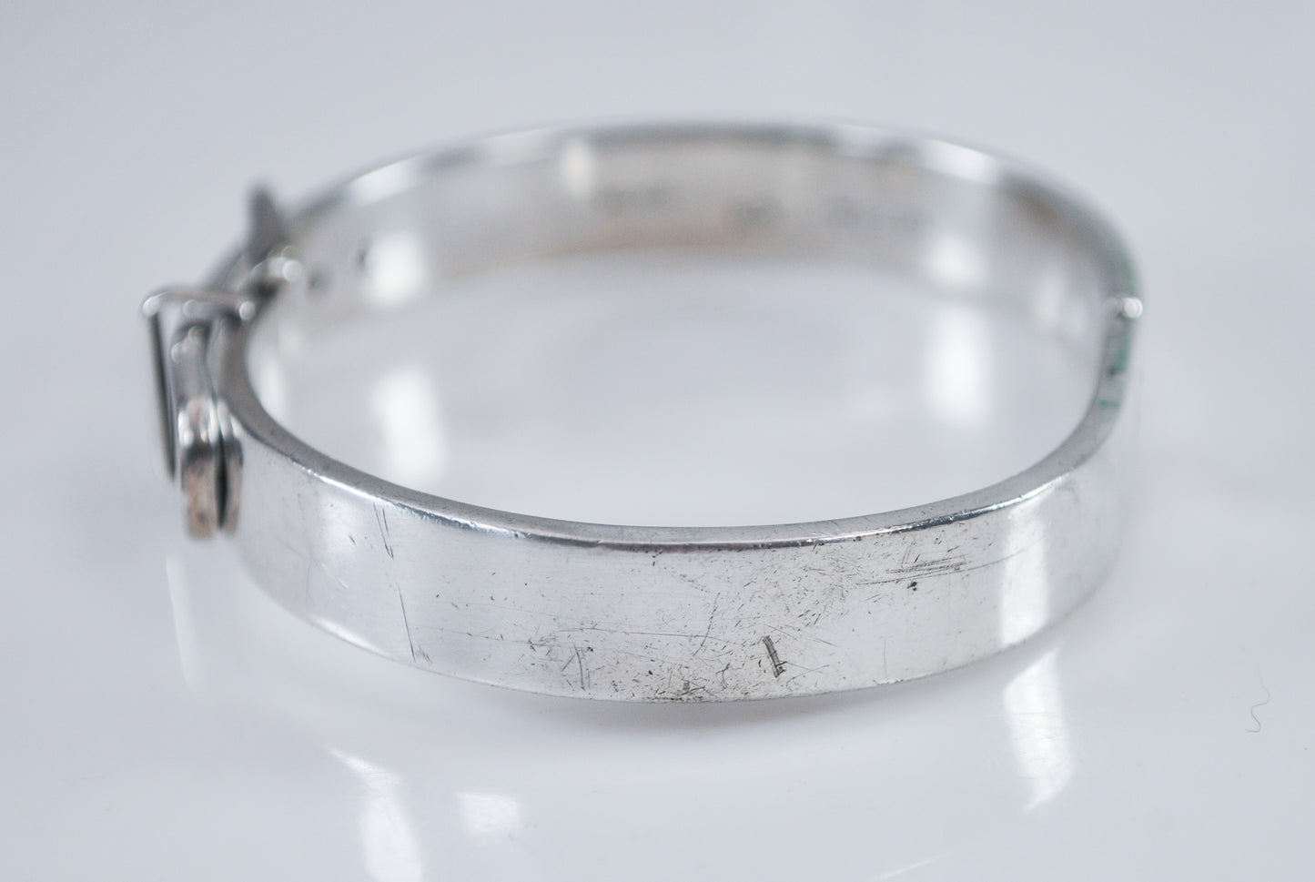 Heavy Taxco Sterling Silver Buckle Bangle Bracelet