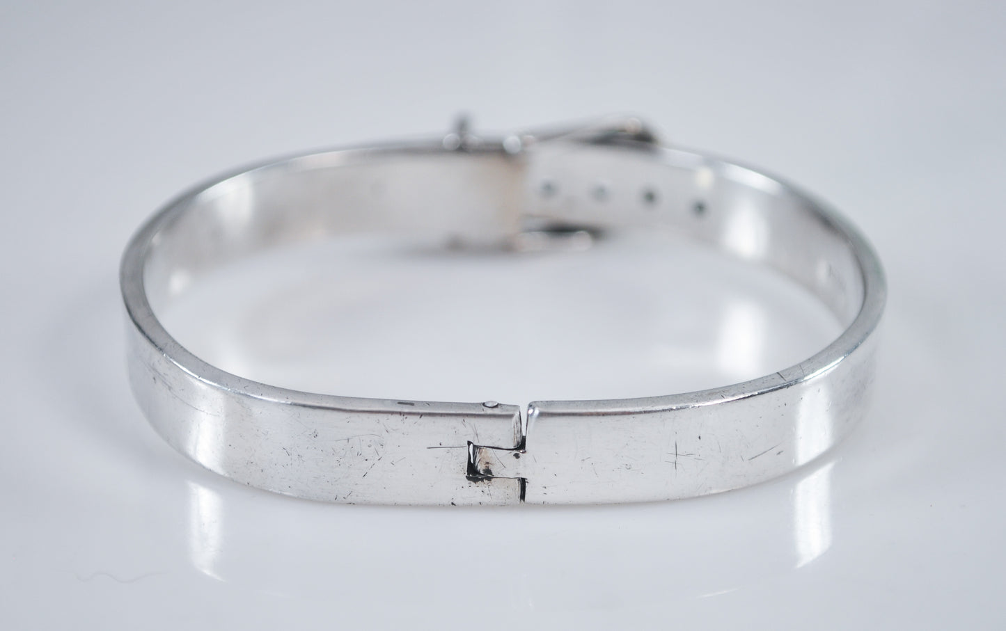 Heavy Taxco Sterling Silver Buckle Bangle Bracelet