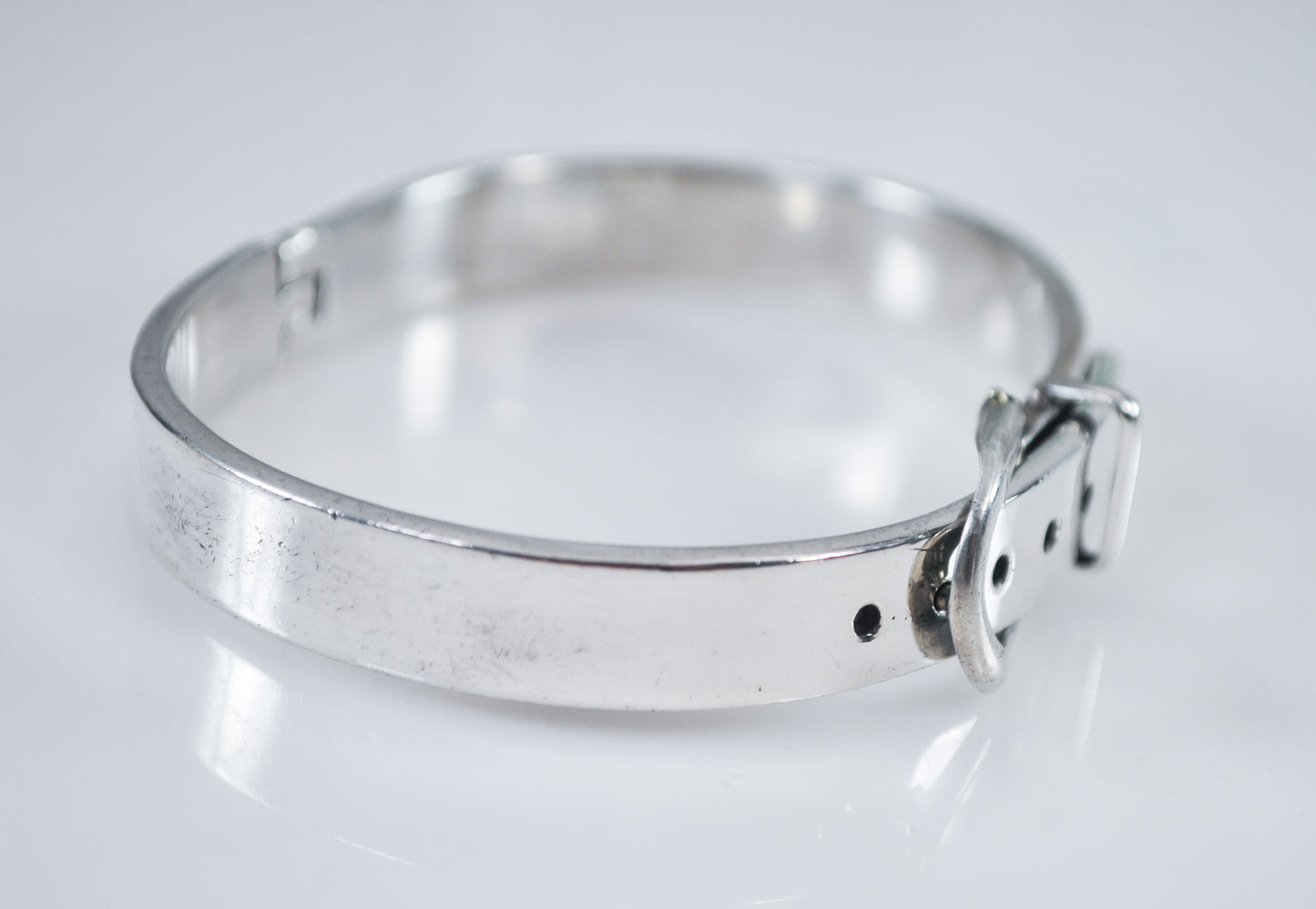 Heavy Taxco Sterling Silver Buckle Bangle Bracelet