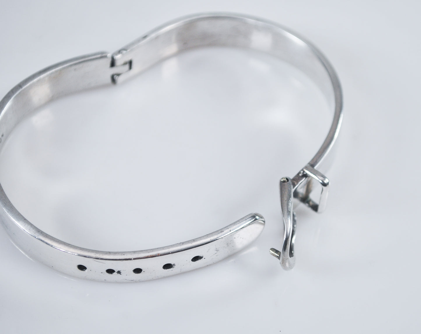 Heavy Taxco Sterling Silver Buckle Bangle Bracelet