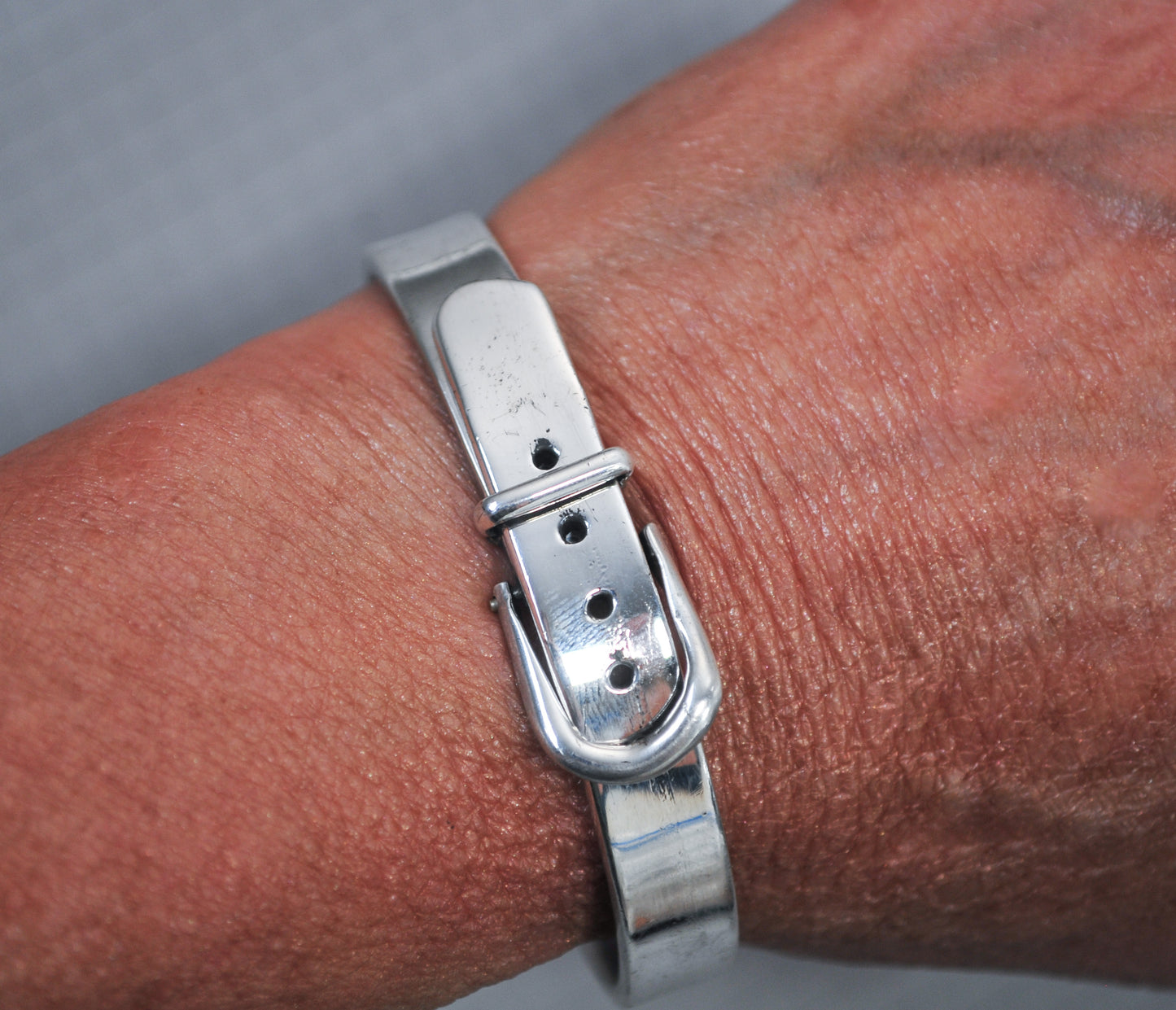 Heavy Taxco Sterling Silver Buckle Bangle Bracelet