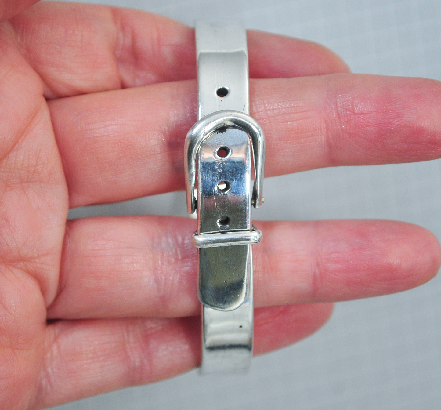Heavy Taxco Sterling Silver Buckle Bangle Bracelet