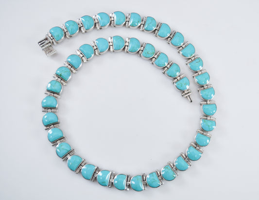 Vintage Heavy 950 Sterling Silver Turquoise Necklace