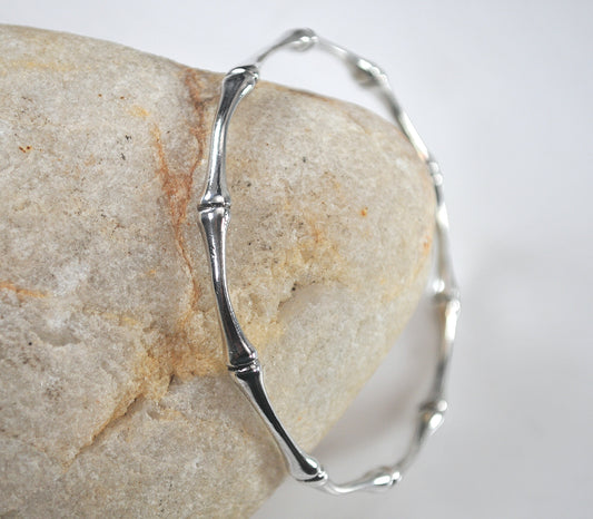 925 Italy Sterling Silver Bamboo Bangle Bracelet