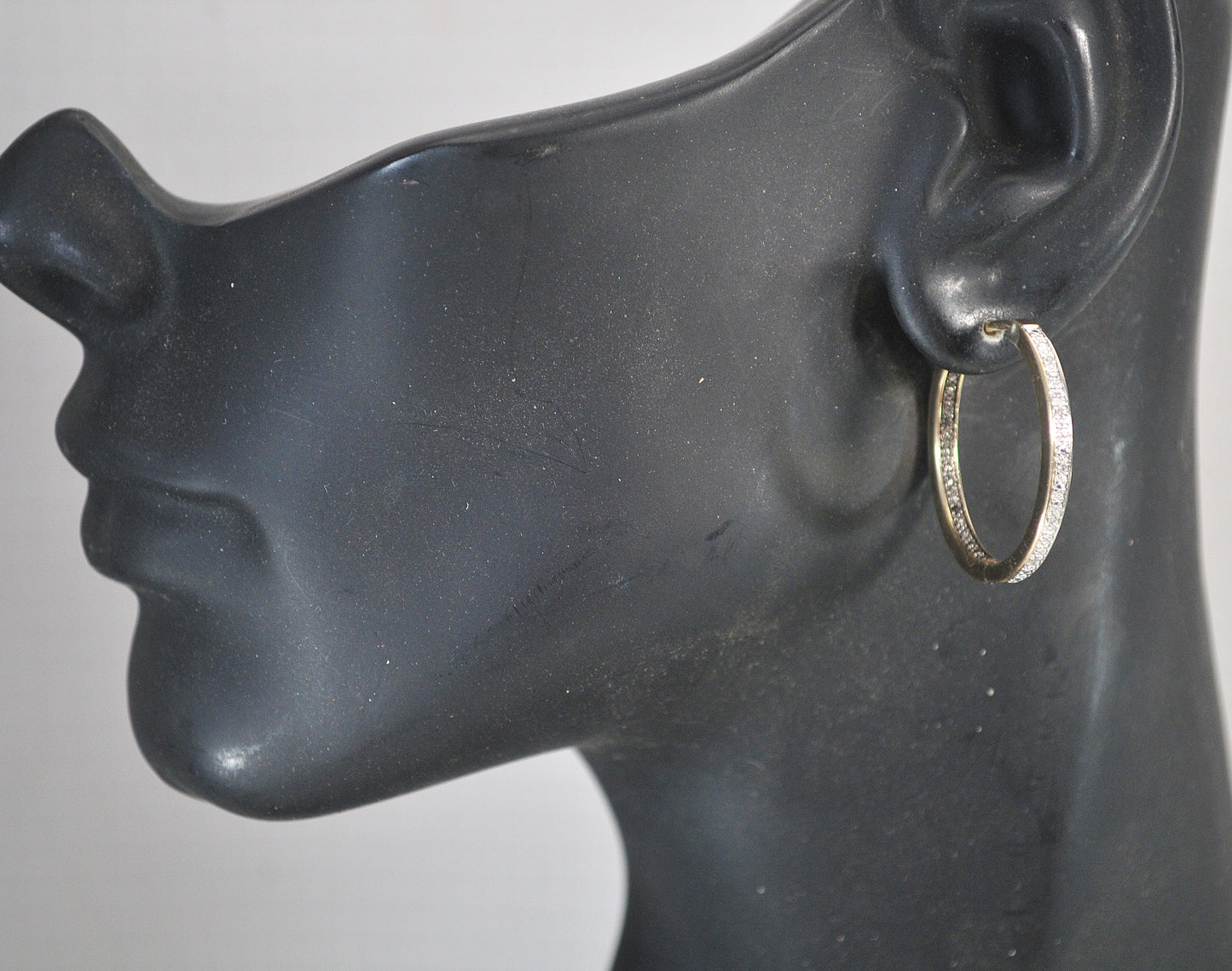 Signed Gold over Sterling Silver Black White Diamond Inside Out Hoop Earrings