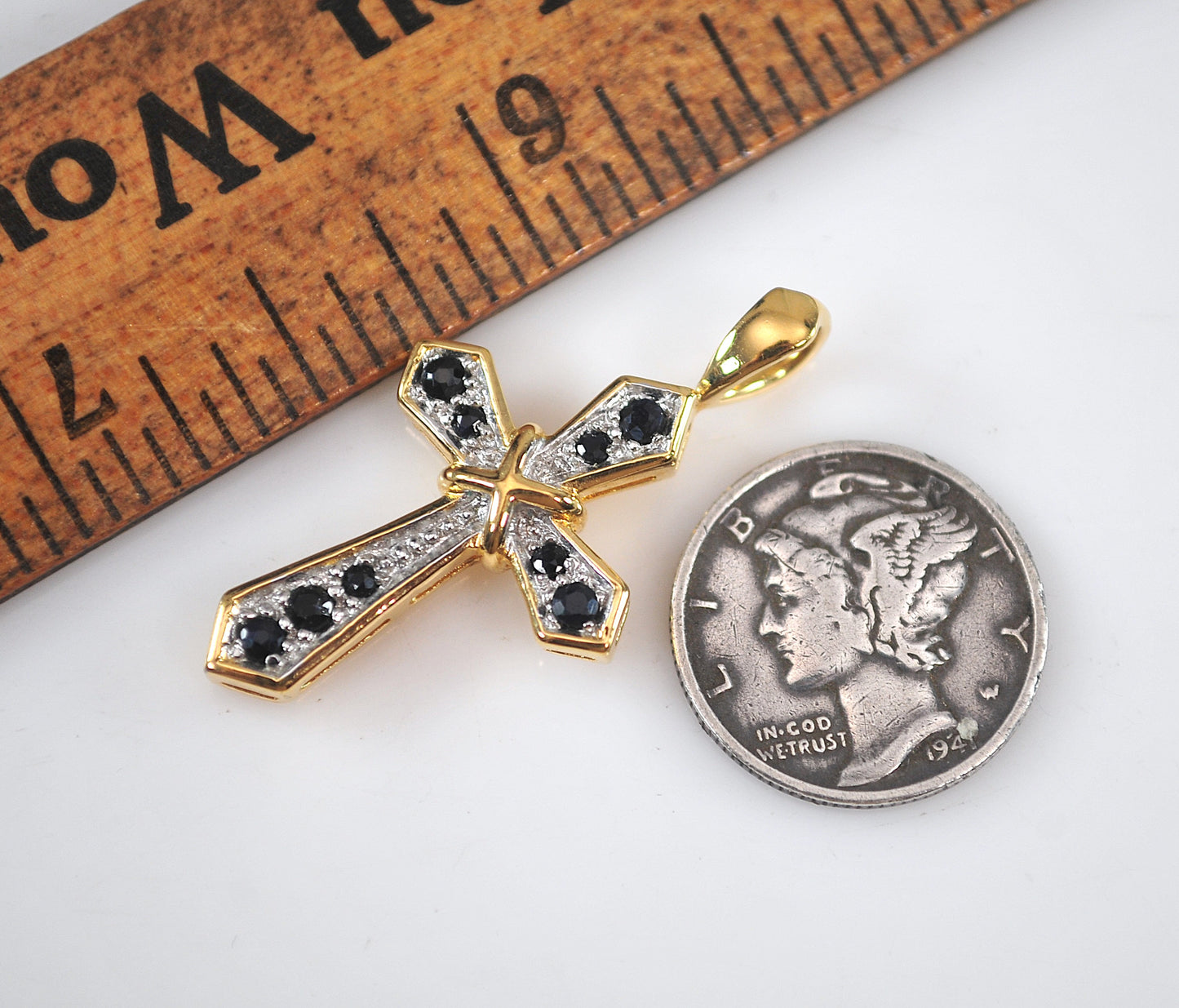 Signed 925 Sapphire Cross Pendant