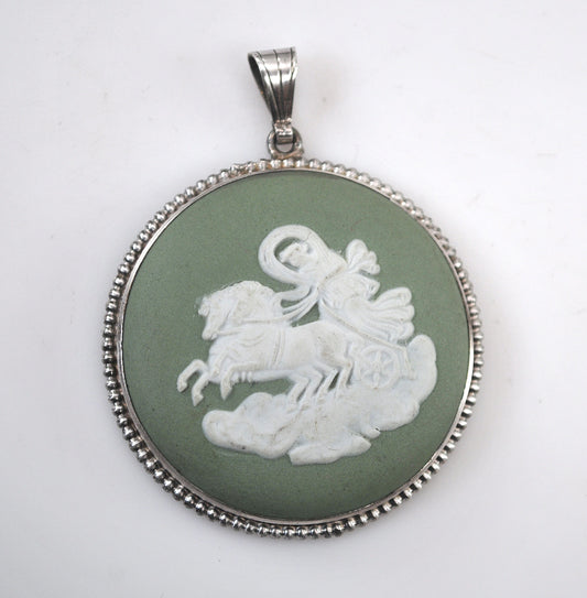 Vintage Wedgwood Sterling Silver Green Jasperware Chariot Pendant