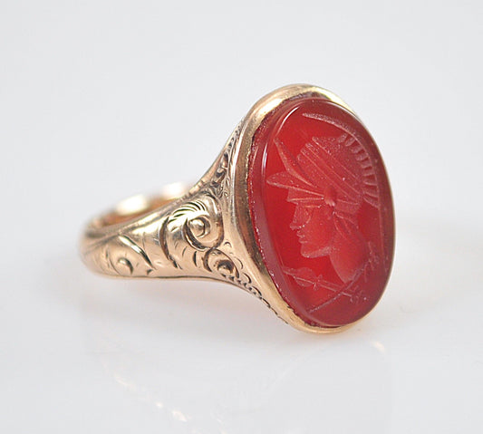 10K Carnelian Intaglio Ring