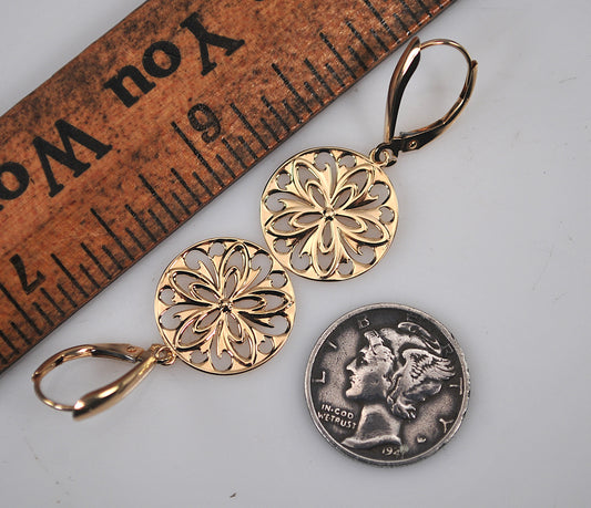 Designer 14K Gold Flower Disc Earrings