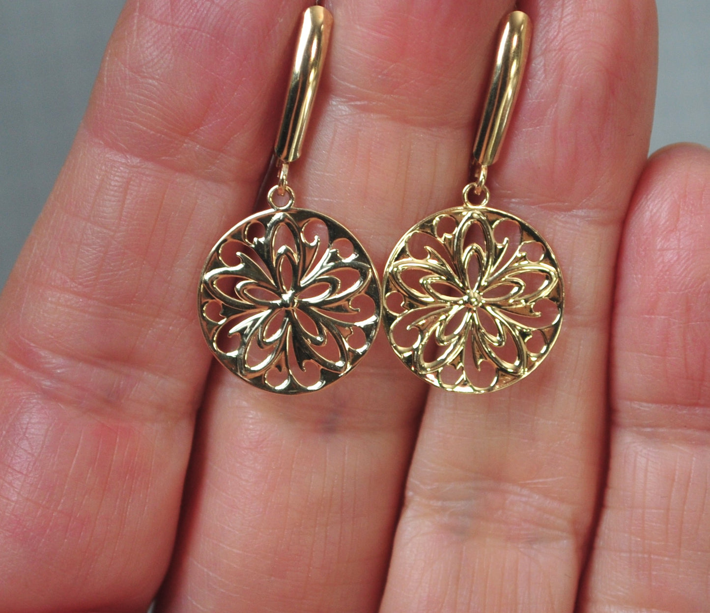 Designer 14K Gold Flower Disc Earrings