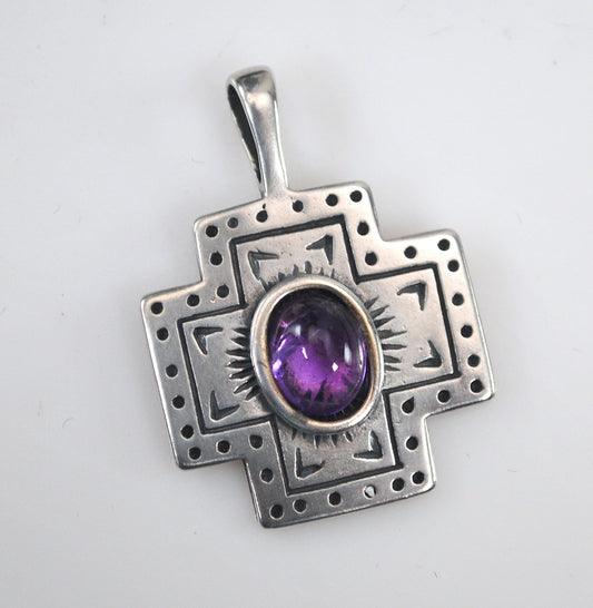 Clyde Duneier Sterling Silver Amethyst Cross Pendant