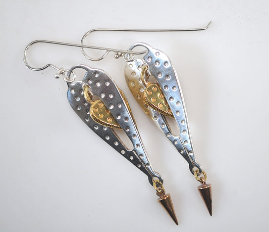 Signed Sterling Silver Long Heart Earrings