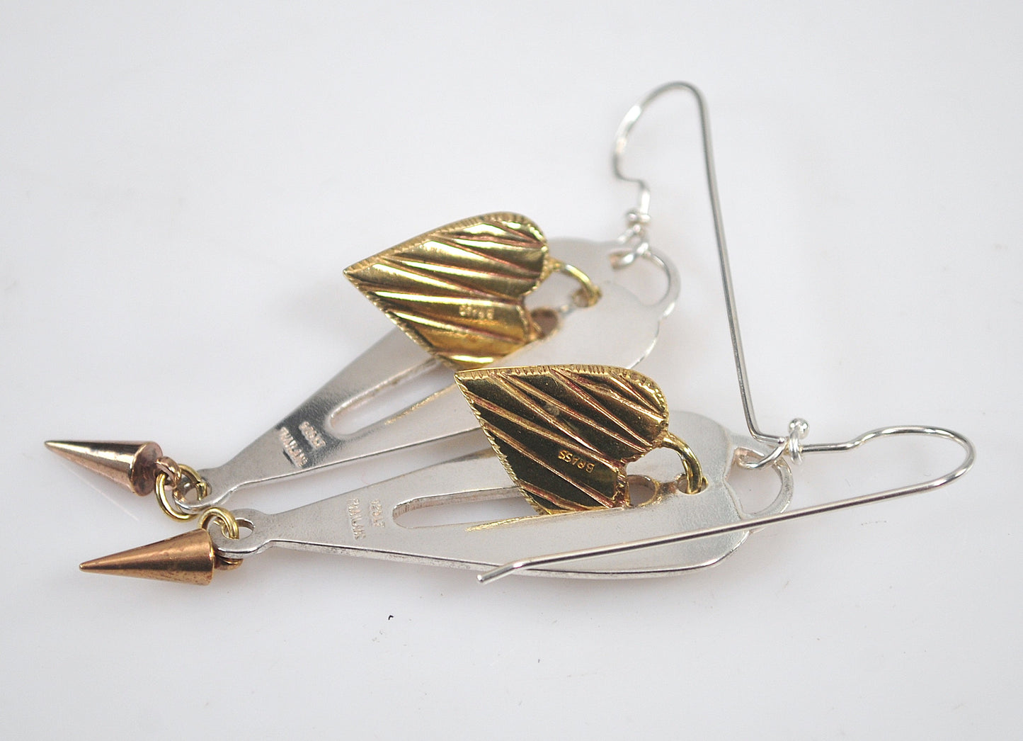Signed Sterling Silver Long Heart Earrings