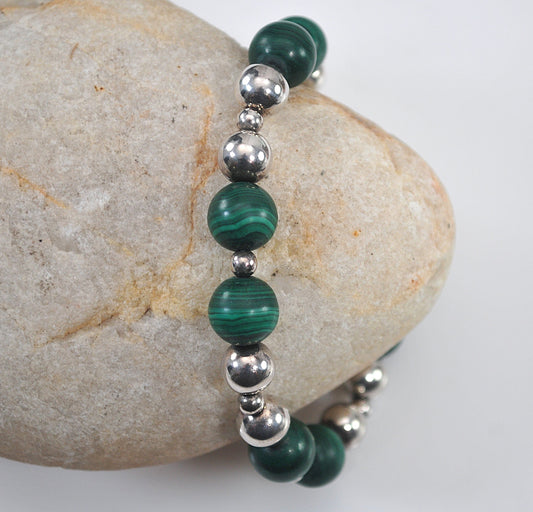 Authentic Tiffany & Co. Sterling Silver 10mm Malachite Ball Bracelet
