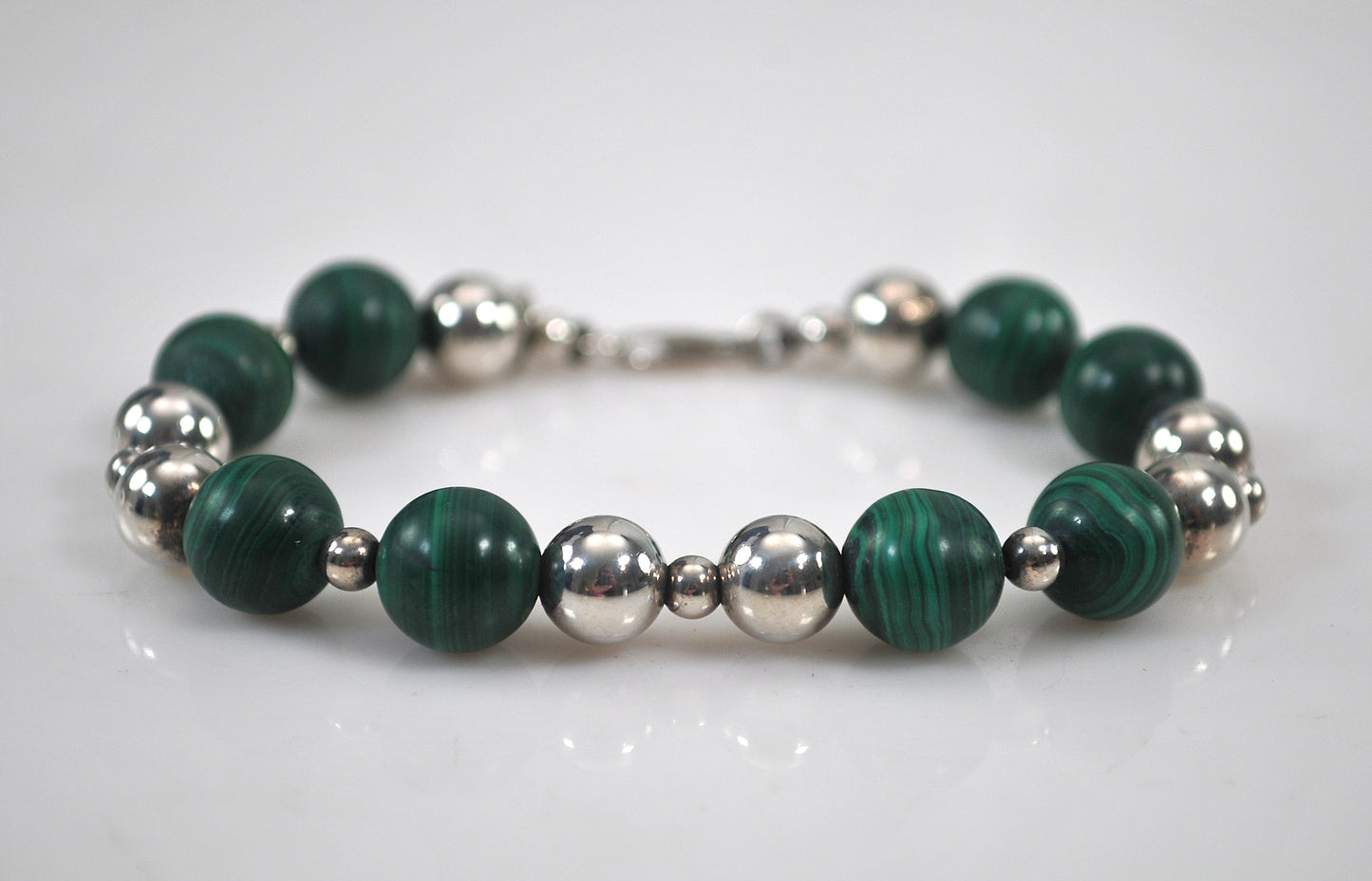 Authentic Tiffany & Co. Sterling Silver 10mm Malachite Ball Bracelet