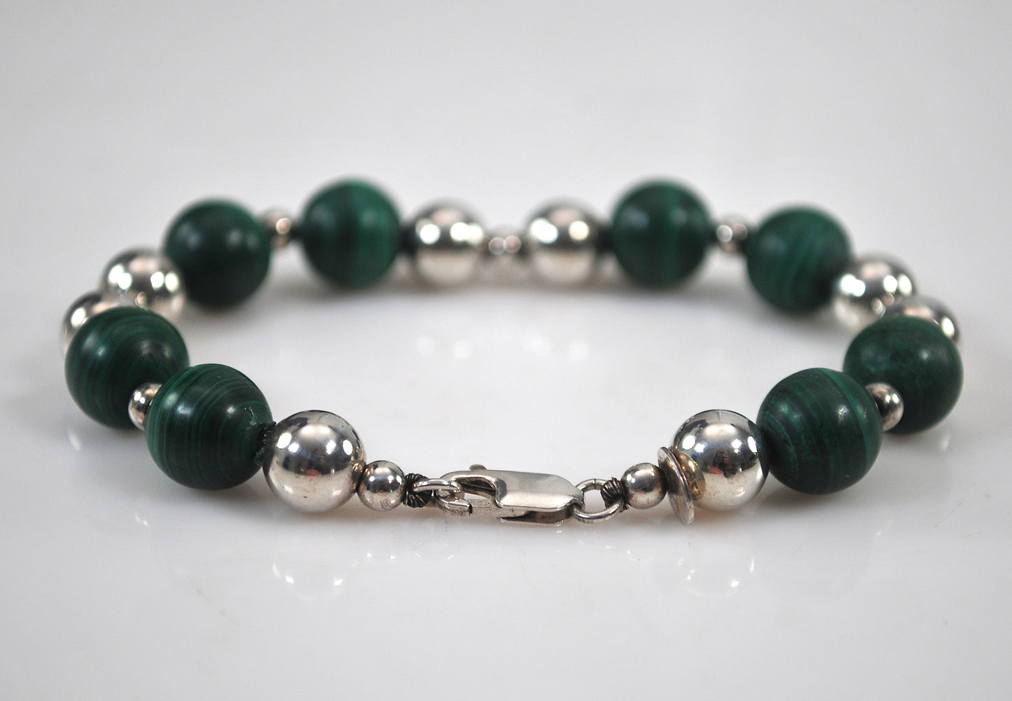 Authentic Tiffany & Co. Sterling Silver 10mm Malachite Ball Bracelet