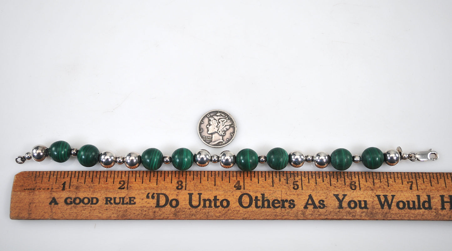 Authentic Tiffany & Co. Sterling Silver 10mm Malachite Ball Bracelet