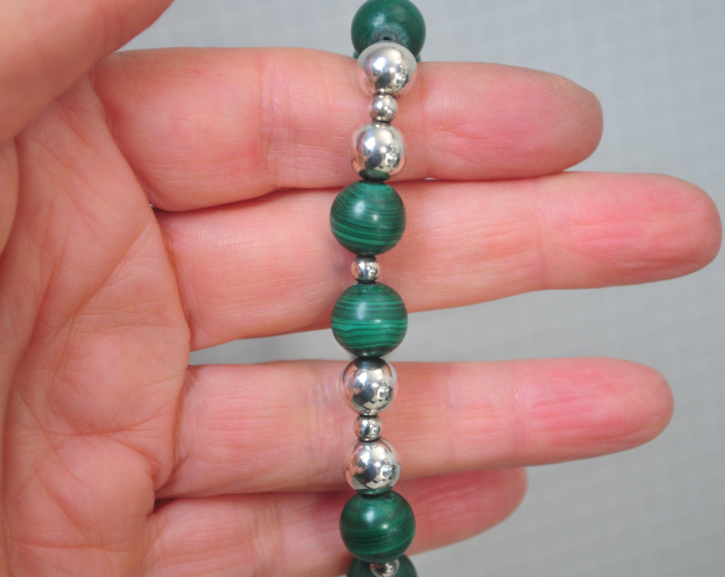 Authentic Tiffany & Co. Sterling Silver 10mm Malachite Ball Bracelet