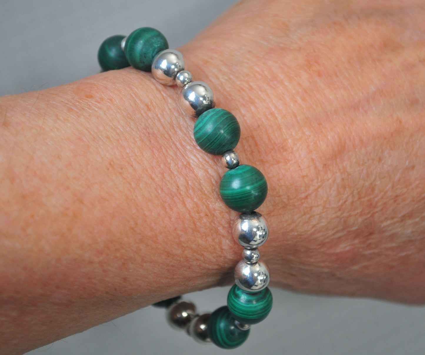 Authentic Tiffany & Co. Sterling Silver 10mm Malachite Ball Bracelet