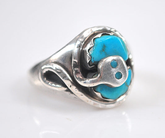 Effie C. Zuni Sterling Silver Turquoise Snake Ring