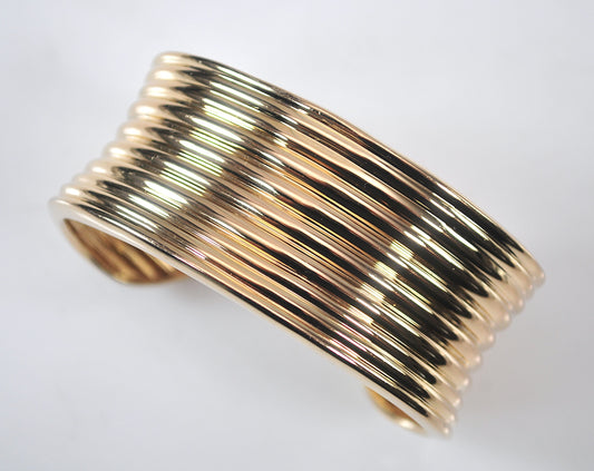 Wide Gold over Sterling Silver Ribbed Cuff Bracelet
