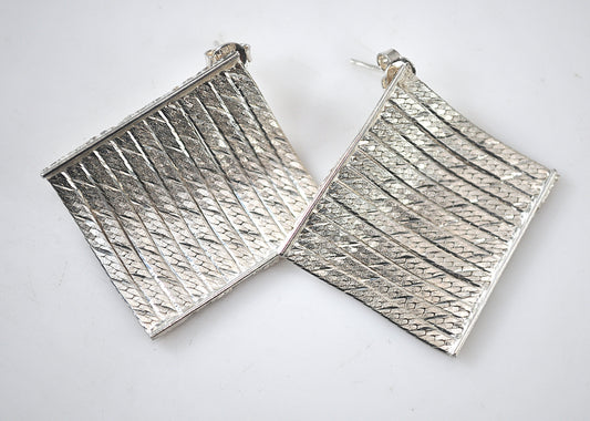 Square 925 Italy Sterling Silver Herringbone Earrings