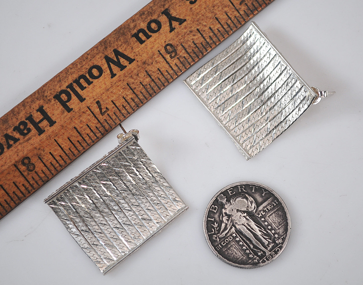 Square 925 Italy Sterling Silver Herringbone Earrings