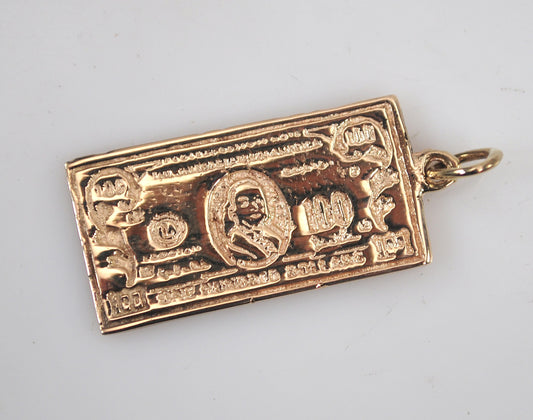 Vintage 14K Gold 100 Dollar Bill Pendant