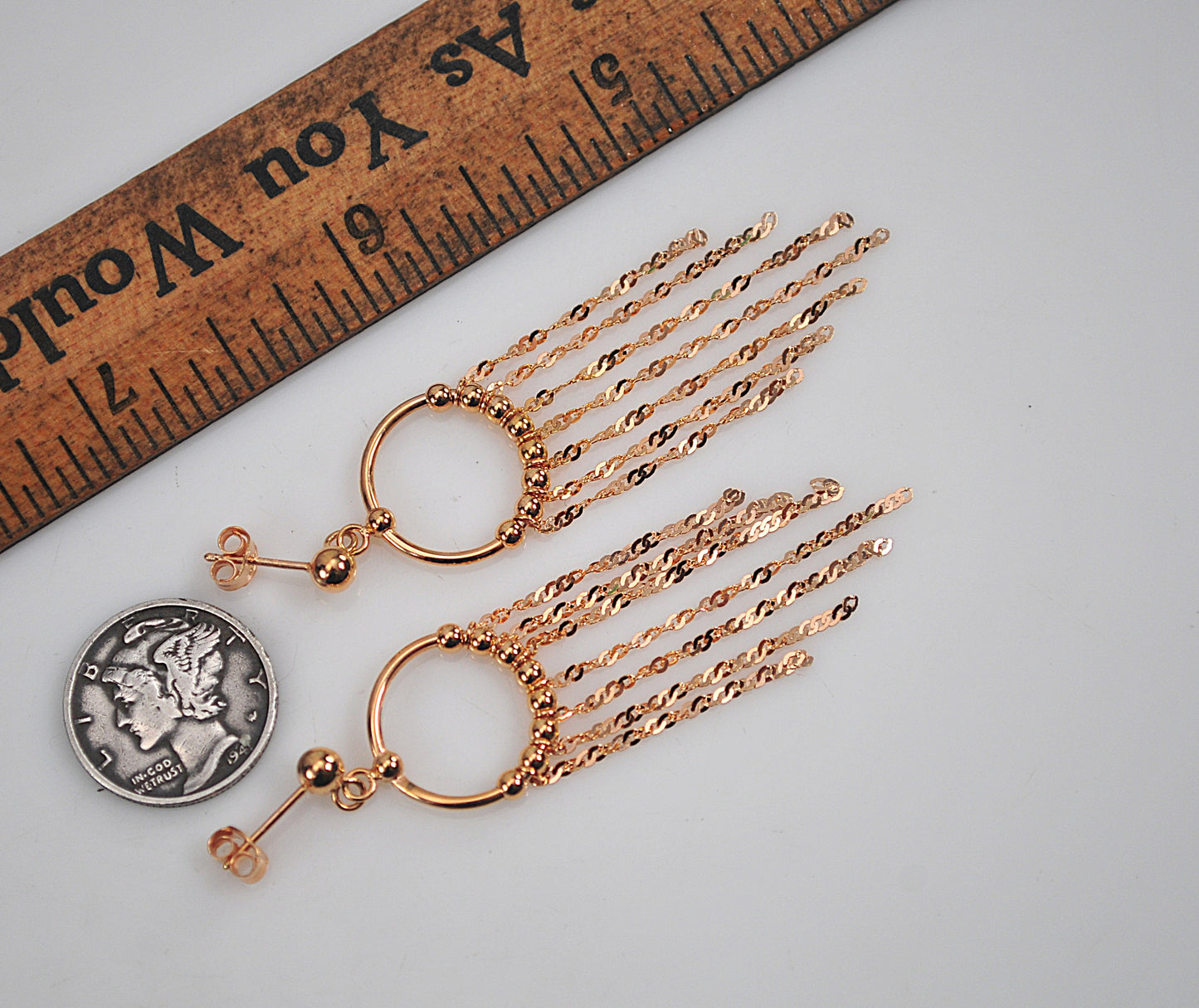 Long 14K Rose Gold Fringe Earrings