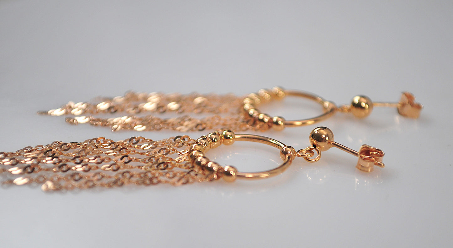 Long 14K Rose Gold Fringe Earrings