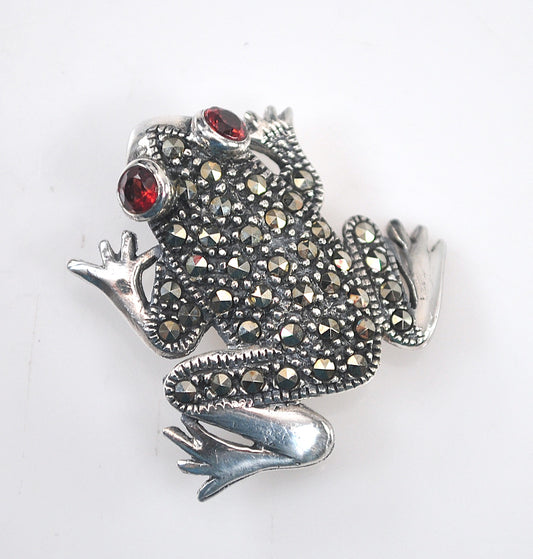 Sterling Silver Marcasite Frog Brooch