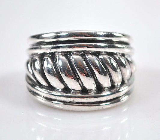 Wide Ribbed Sterling Silver Cigar Band Ring