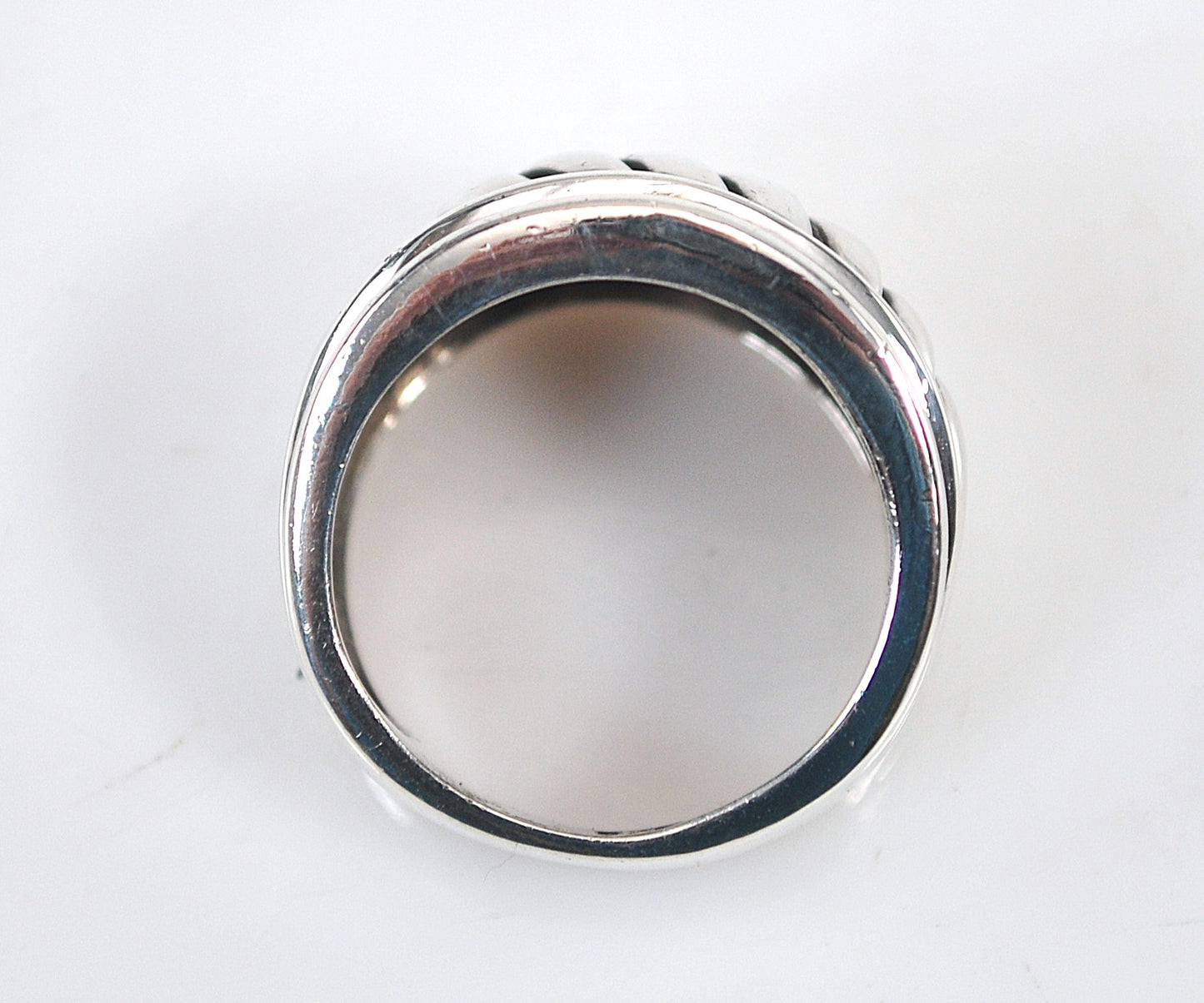 Wide Ribbed Sterling Silver Cigar Band Ring