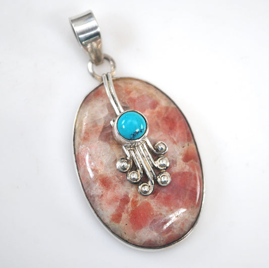 Vintage Sterling Silver Sunstone and Turquoise Pendant