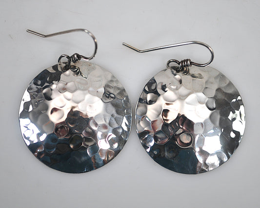 Round Sterling Silver Hammered Earrings