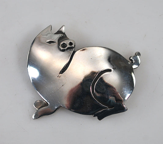 Great Falls Metal Works Sterling Silver Pig Brooch