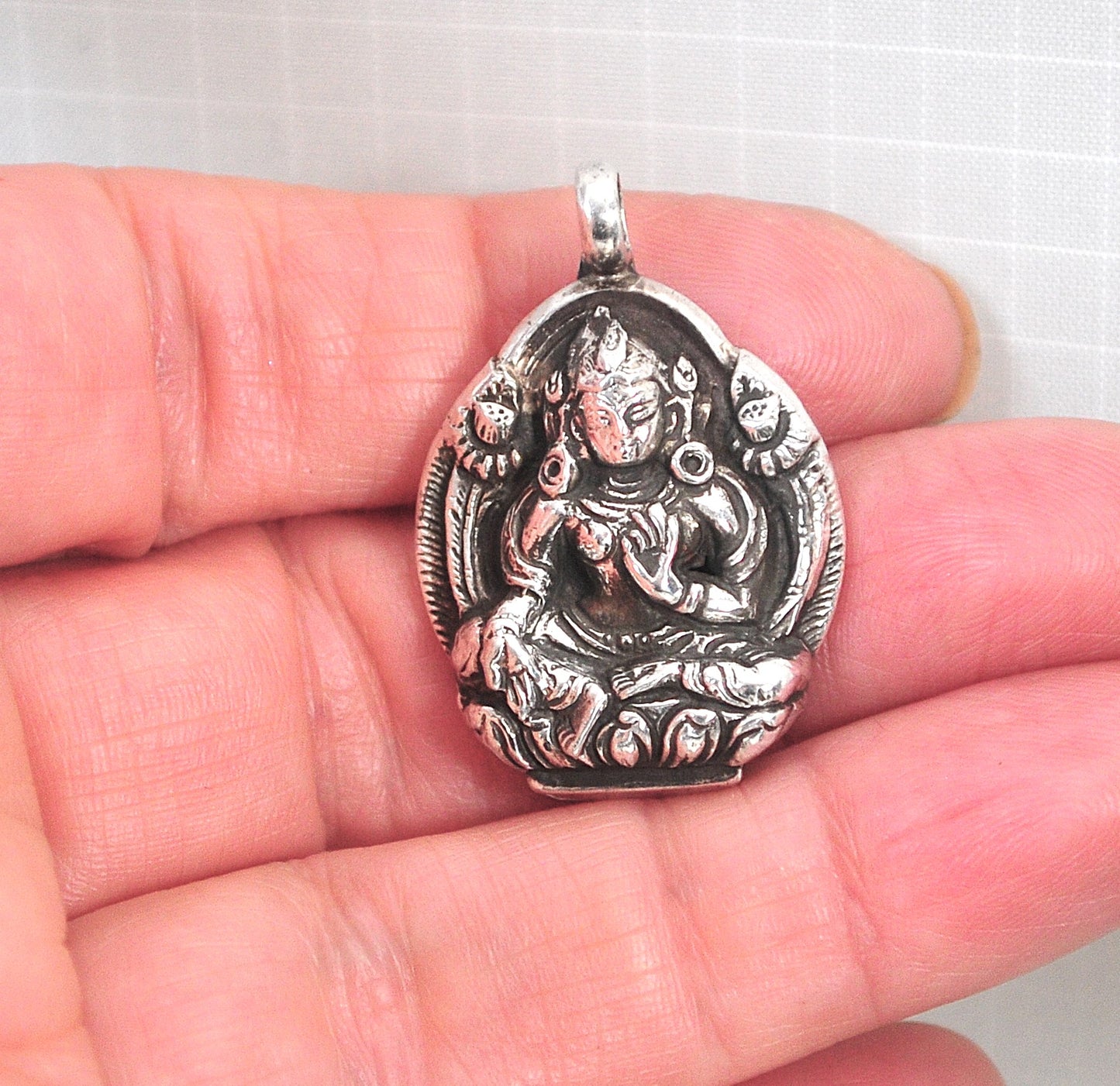Sterling Silver Green Tara Pendant