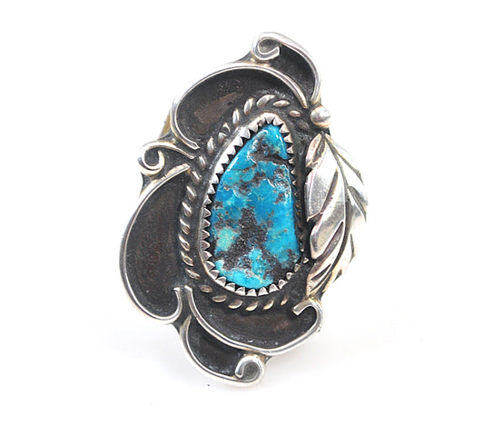 Large Navajo Sterling Silver Turquoise Leaf Ring