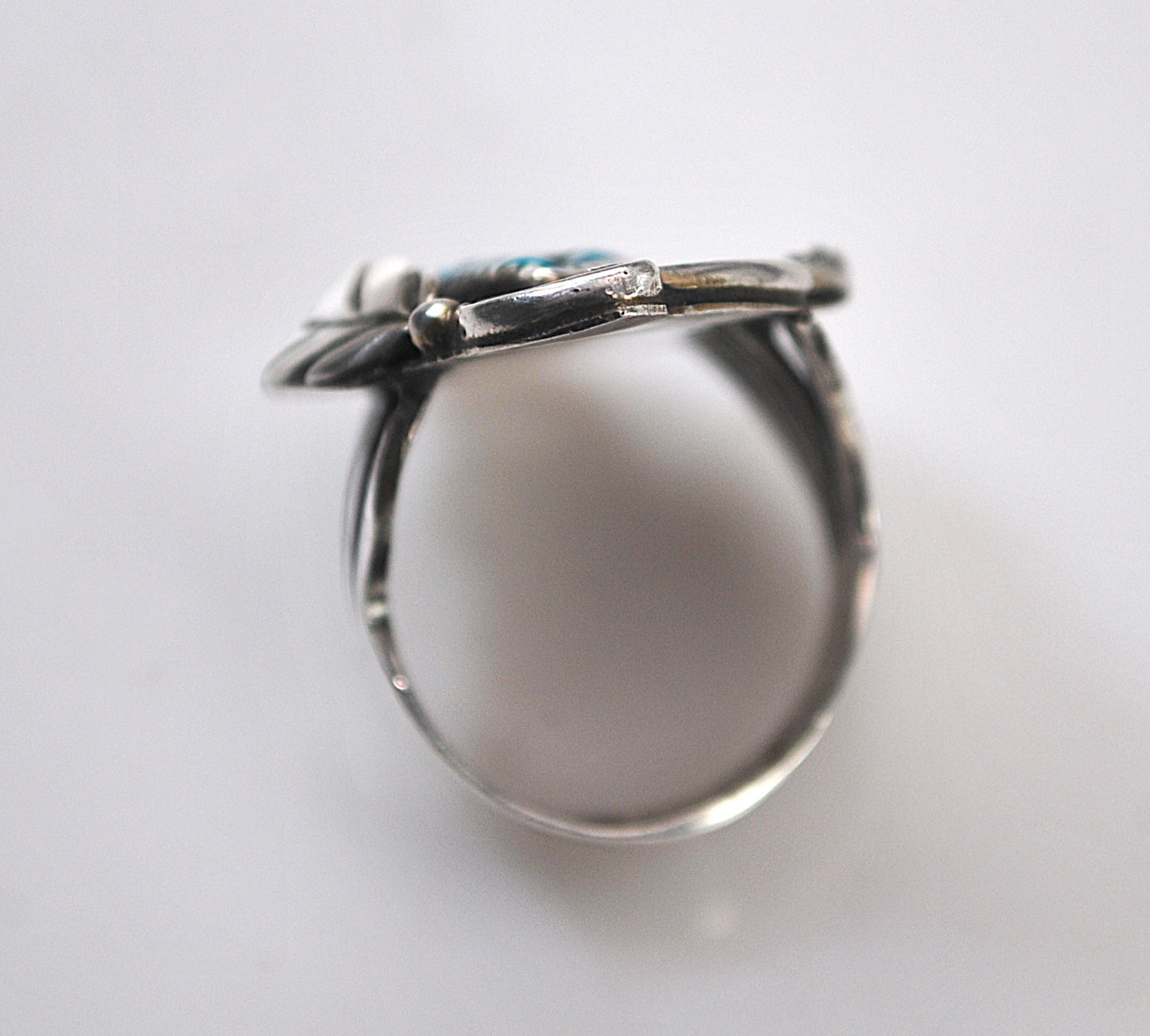 Large Navajo Sterling Silver Turquoise Leaf Ring