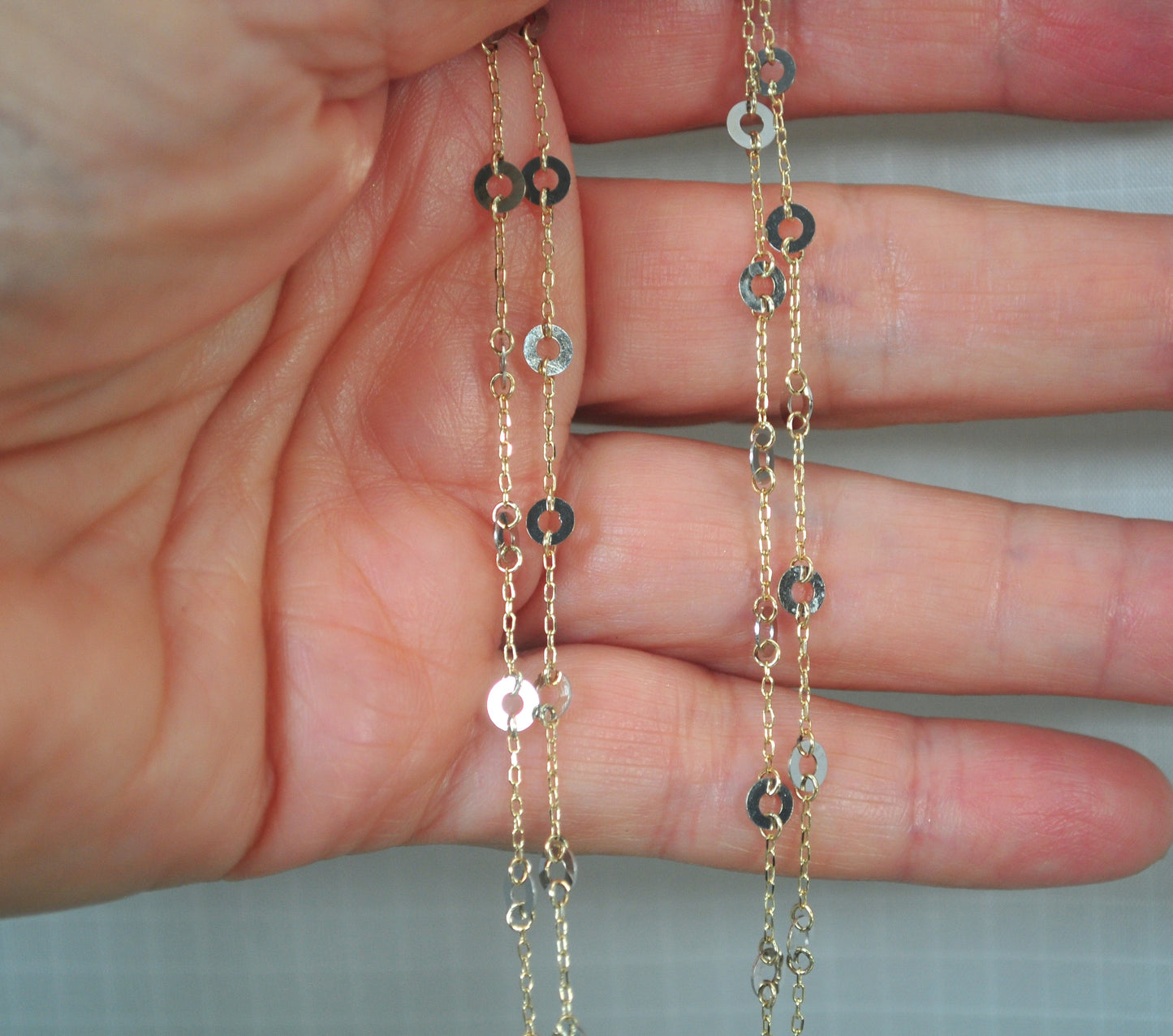 Designer 14K Gold Two Tone Station Necklace